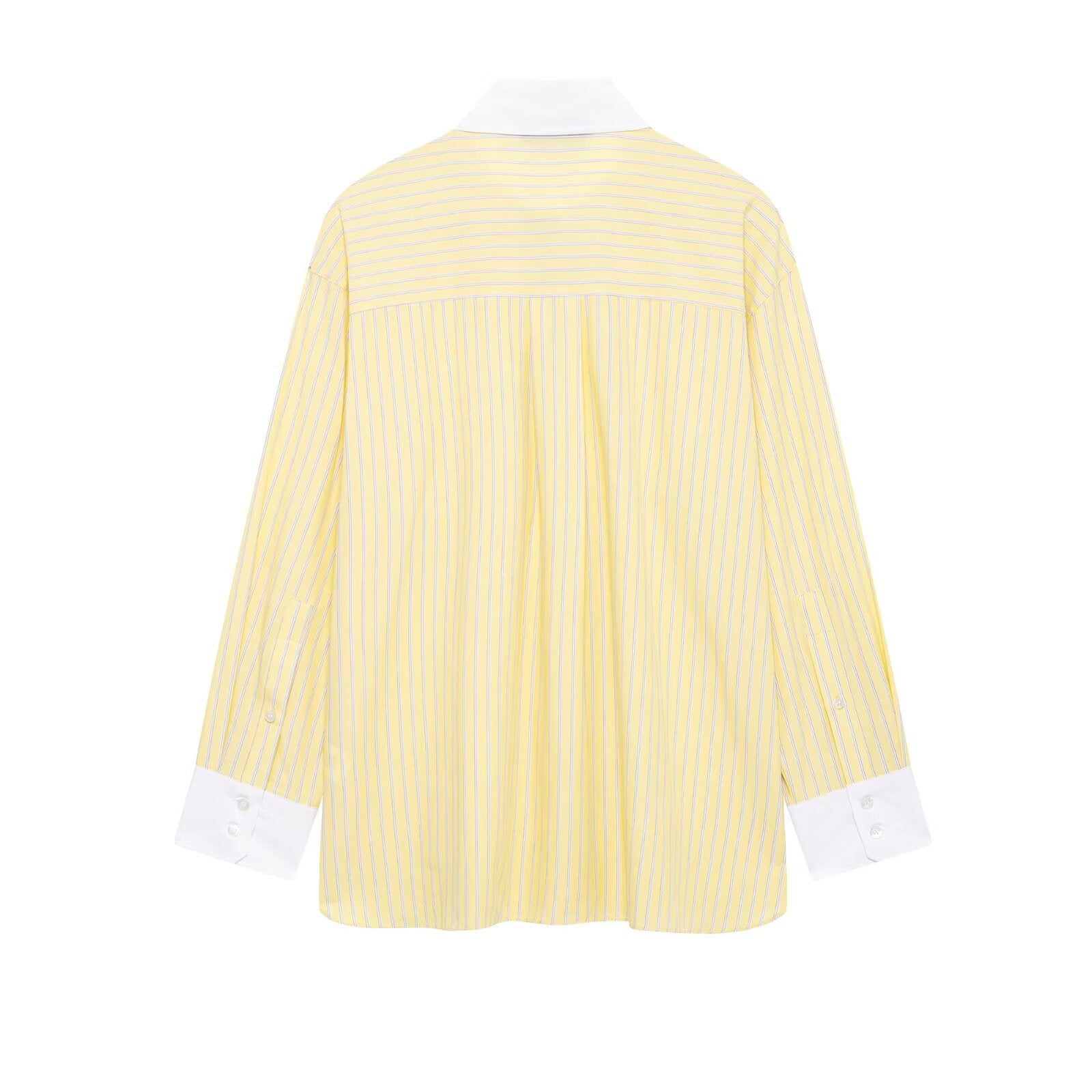 Spring Women Clothing Office Loose All Matching Striped Poplin Collared Long Sleeve Shirt