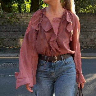 Summer Ruffled Tied Shirt Top Women