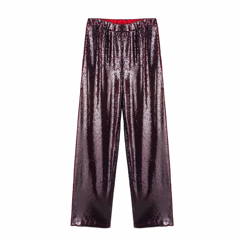 Spring Casual Pants Solid Color Sequ High Waist Niche Sense
