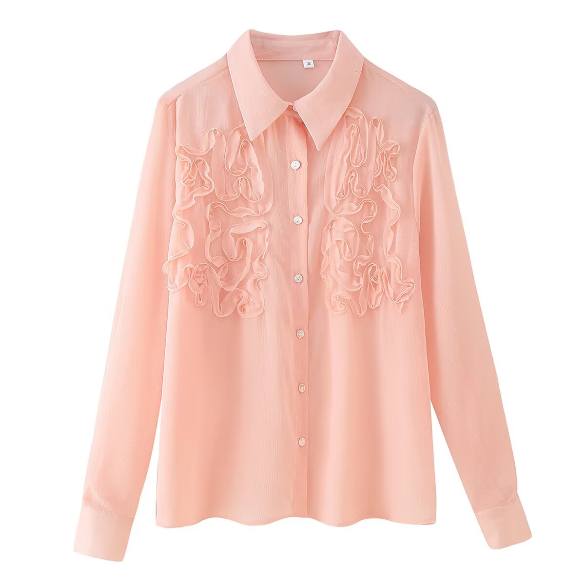Summer Women Clothing Polo Collar Front Raised Lace Design Shirt Top for Women