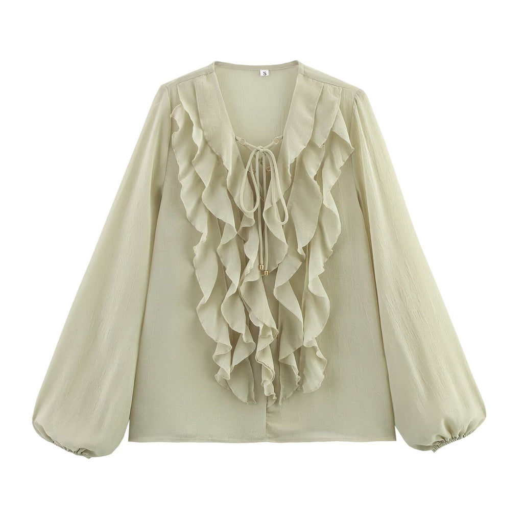 Women Clothing Spring Summer Casual Laminated Decoration Translucent Shirt