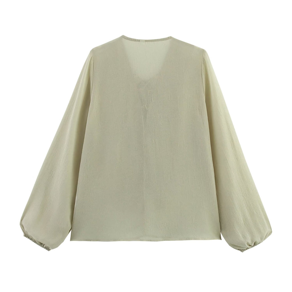 Women Clothing Spring Summer Casual Laminated Decoration Translucent Shirt