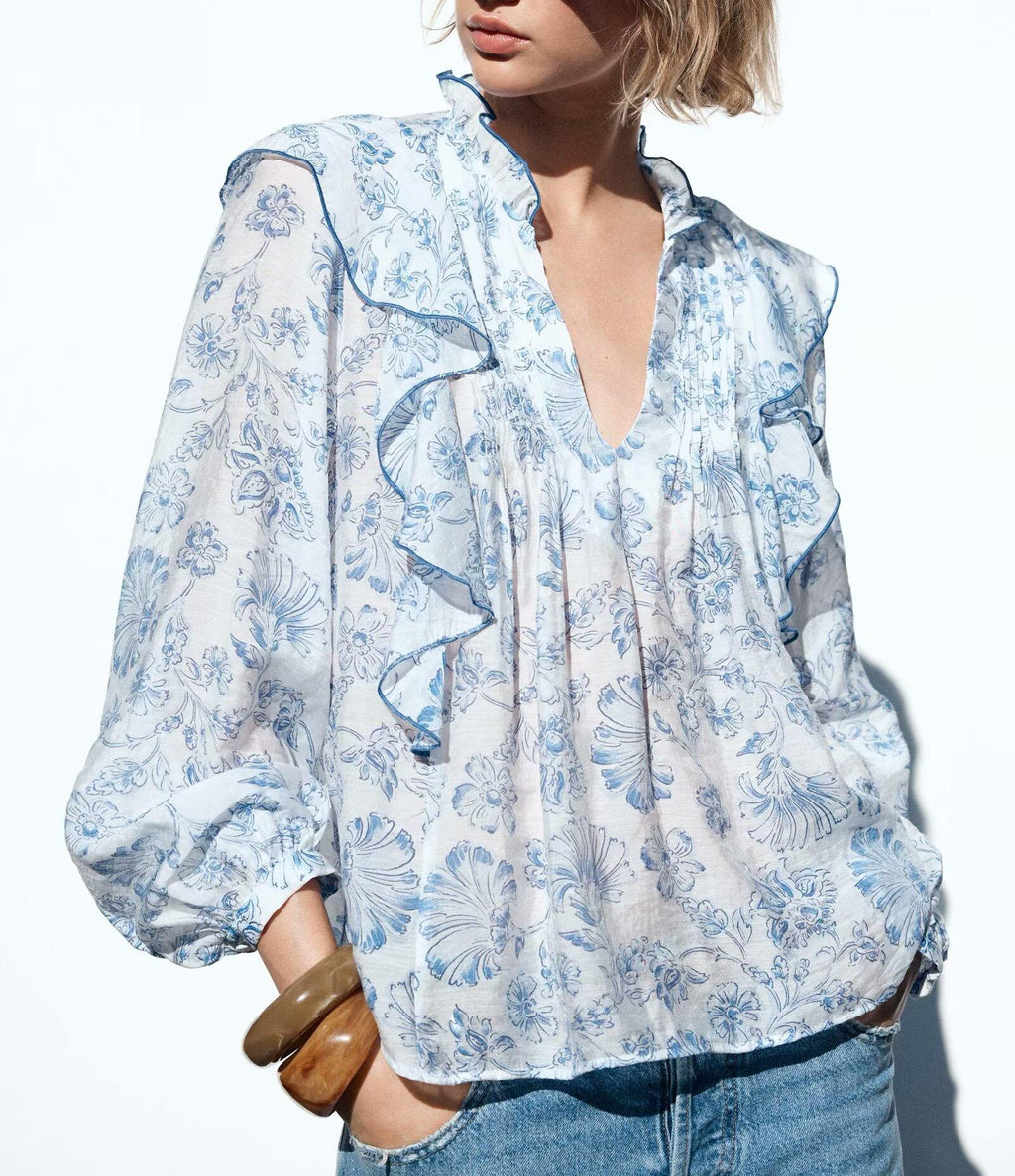 Women Clothing Top Product Frill Laminated Shirt