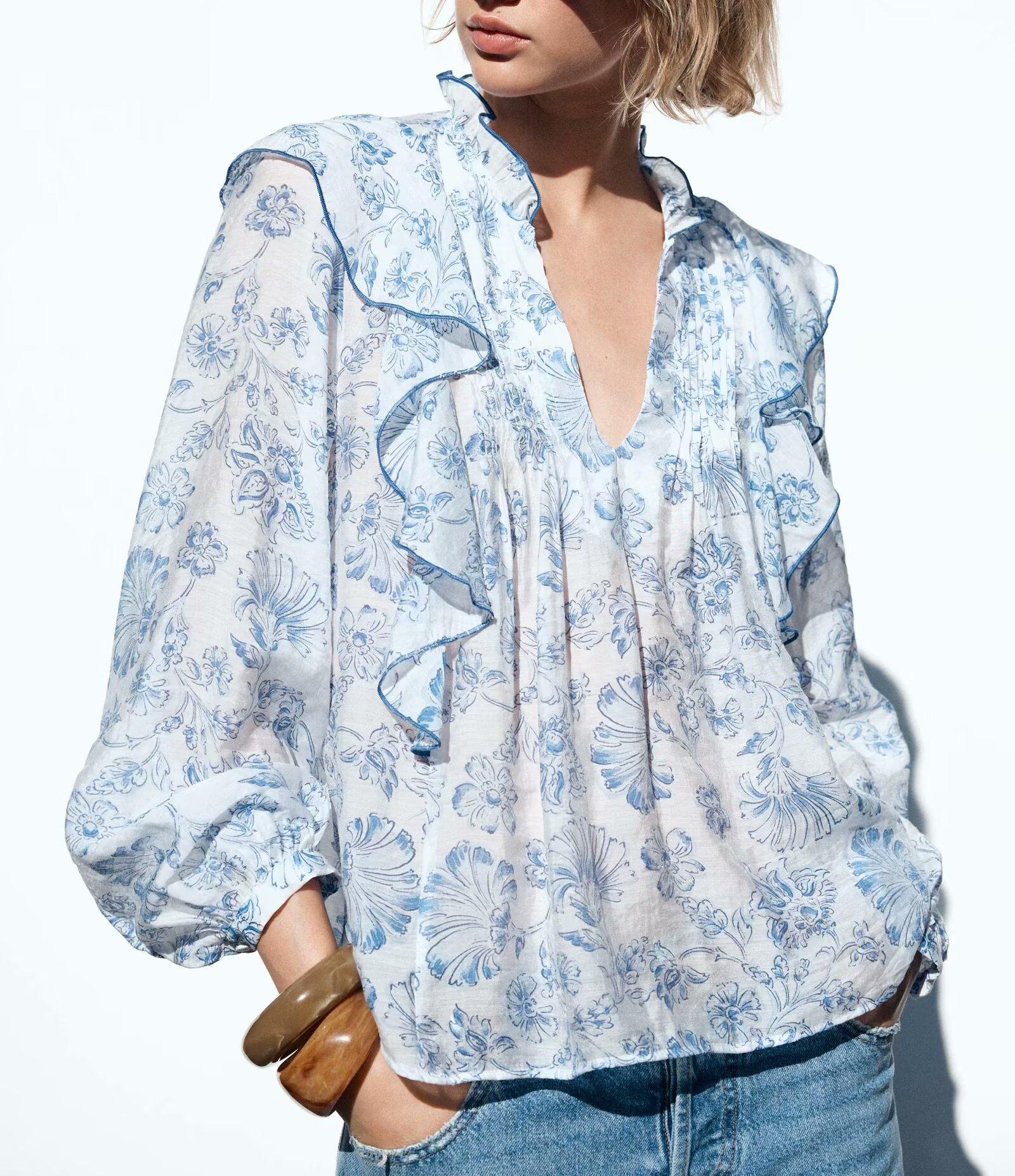 Women Clothing Top Product Frill Laminated Shirt