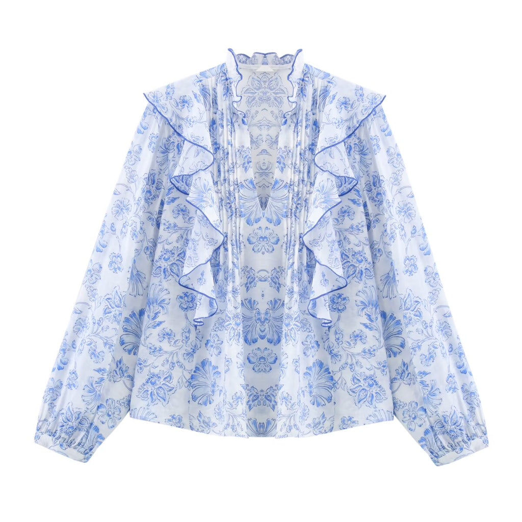 Women Clothing Top Product Frill Laminated Shirt