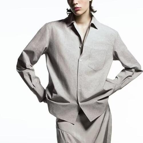 Spring Autumn Solid Color Tuyere Pocket Decoration Shirt