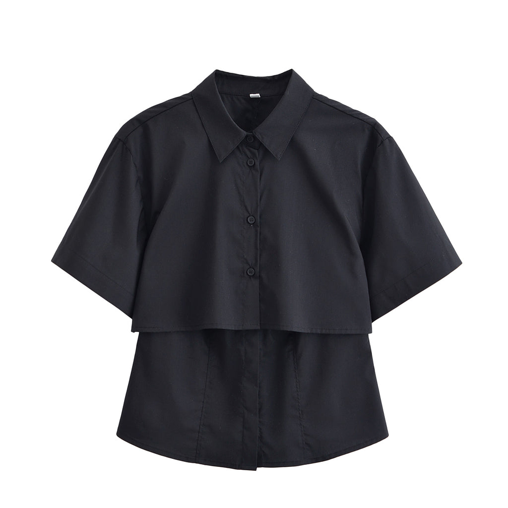 Spring Office Faux Two Piece Double Layer Shirt