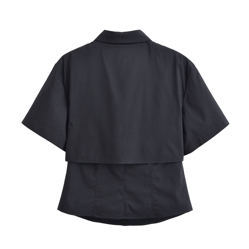 Spring Office Faux Two Piece Double Layer Shirt