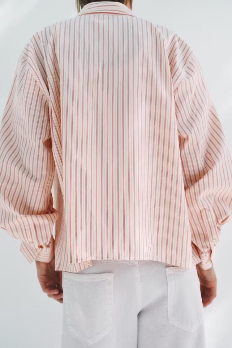 Spring Summer Women Clothing Office Loose All Matching Striped Collared Long Sleeve Shirt