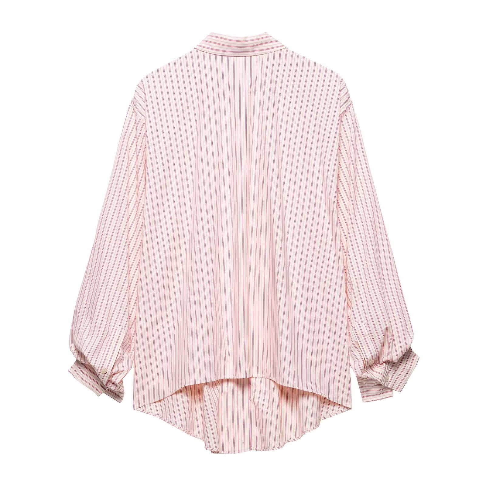 Spring Summer Women Clothing Office Loose All Matching Striped Collared Long Sleeve Shirt