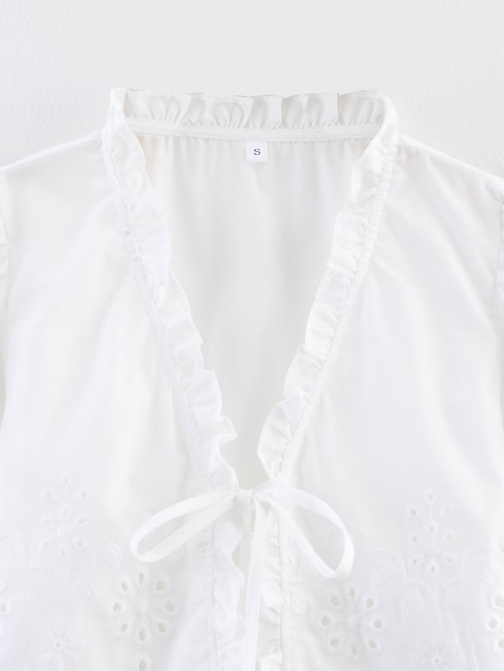 Spring Women Clothing French Design Hollow Out Cutout Embroidered Cotton Top