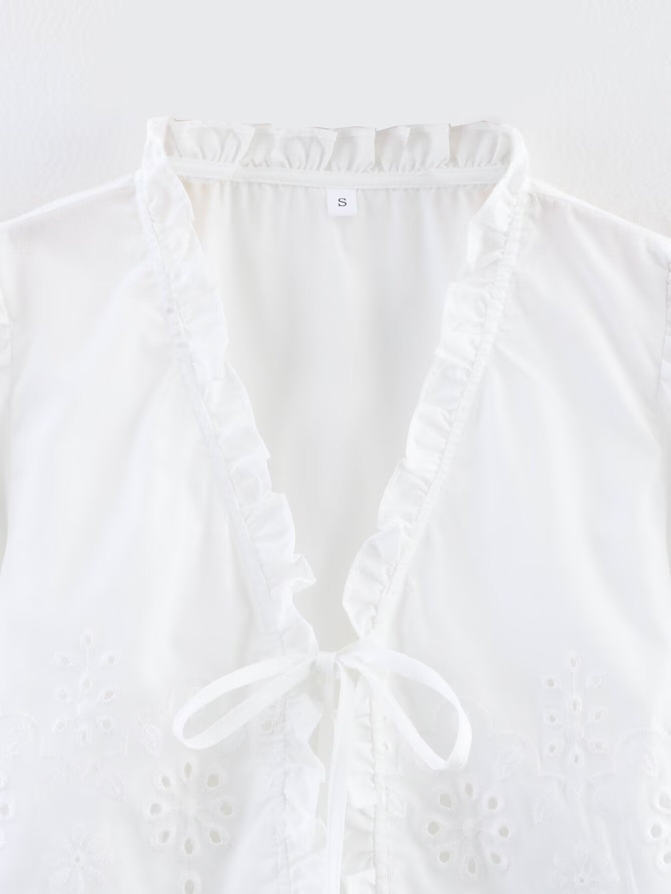 Spring Women Clothing French Design Hollow Out Cutout Embroidered Cotton Top