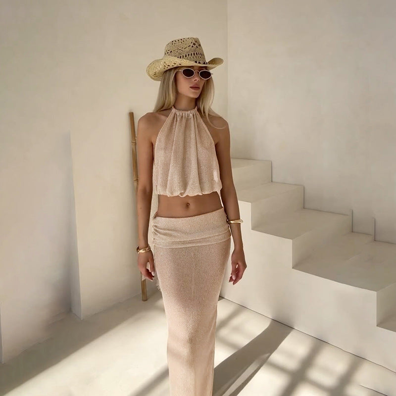 Spring Summer Women Sexy Cropped Vest Slim Sheath Skirt Two Piece Sets