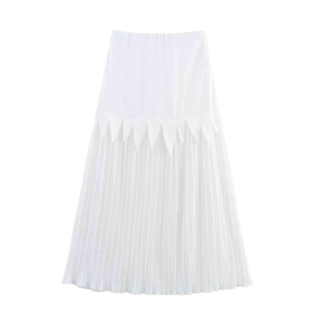 Women Clothing Summer Acetate Satin Chiffon Slimming Patchwork Pleated Pleated Skirt Long Skirt