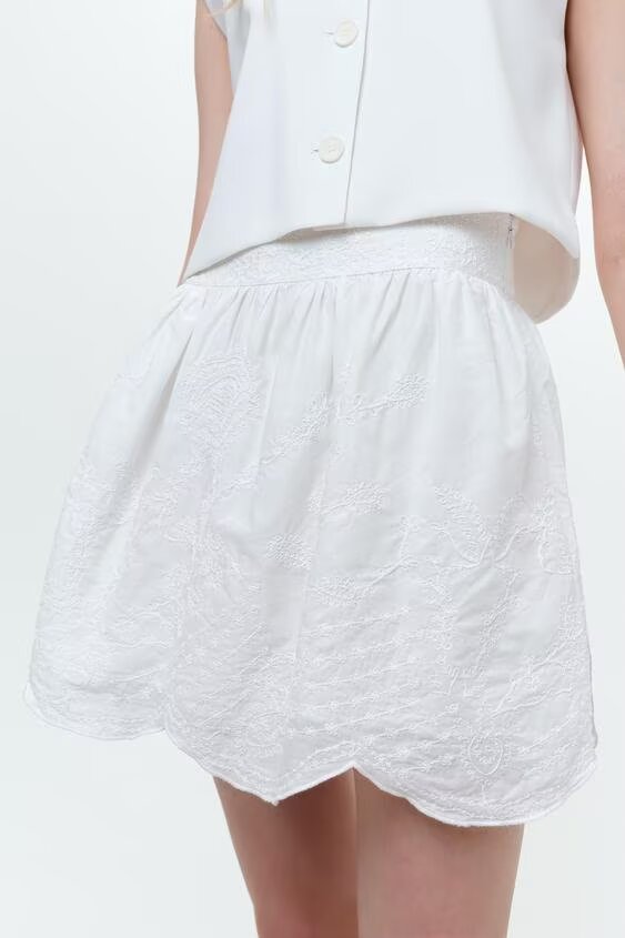 Women Clothing Summer Casual All Matching Elastic Waistband Embroidery Mini Skirt
