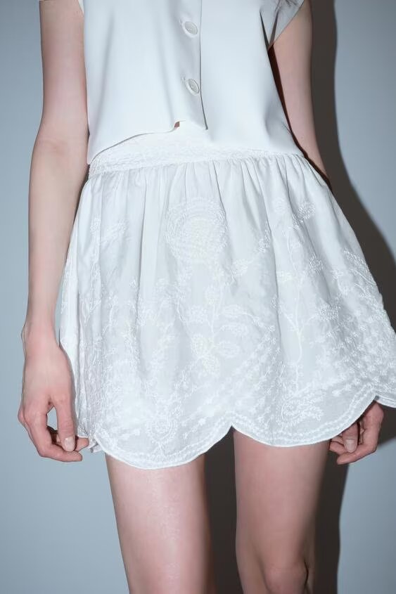 Women Clothing Summer Casual All Matching Elastic Waistband Embroidery Mini Skirt