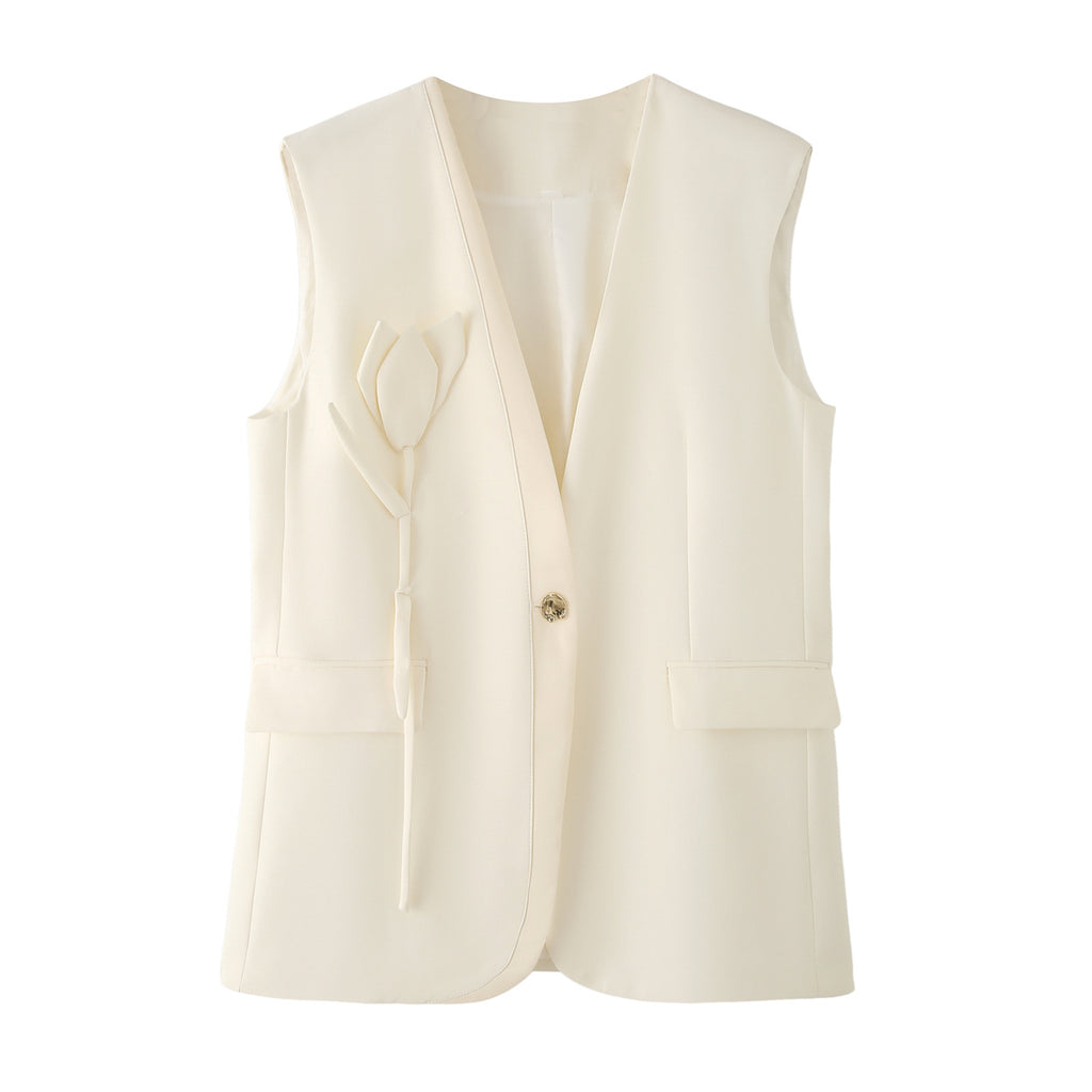 Women Clothing Summer Simple Elegant Elegant Design Three Dimensional Applique Vest