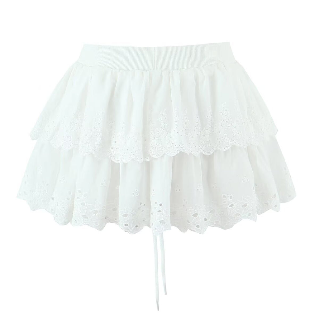 Spring Summer Women Sexy Layered Lace Lace Puff Skirt