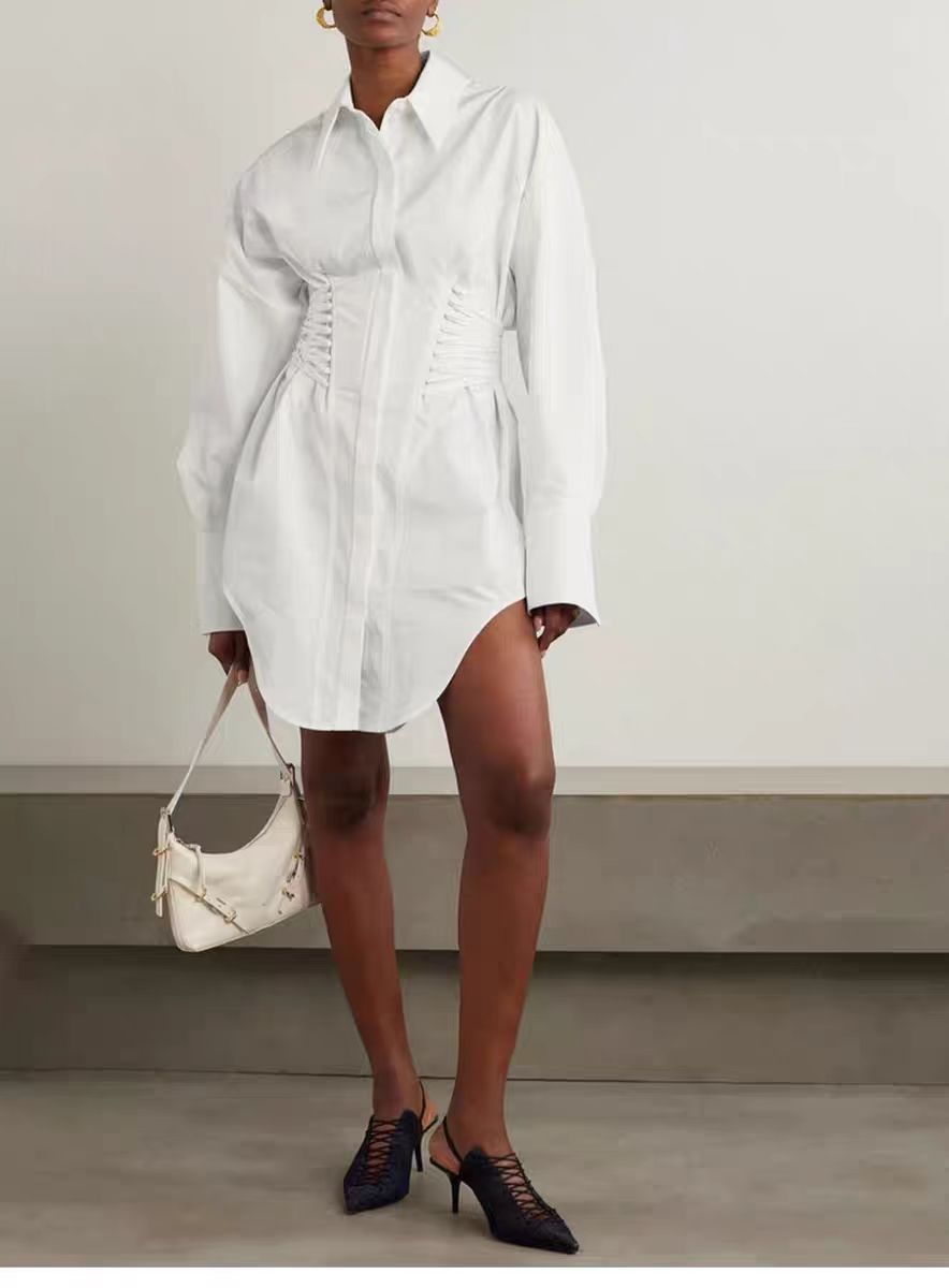 Spring Summer Tight Waist Thin Looking Cool Handsome Drawstring Shirt Shacket