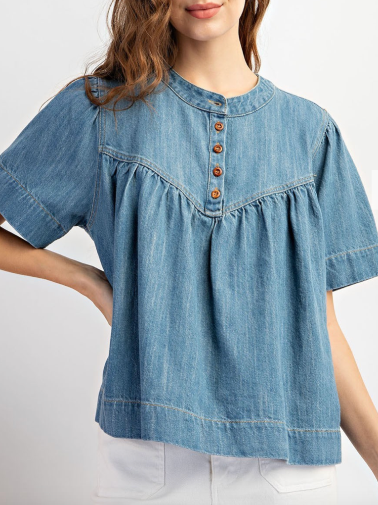 Ladies Summer Cotton Denim Washed Loose Buckle All Matching Jeans Denim Short Sleeve T shirt