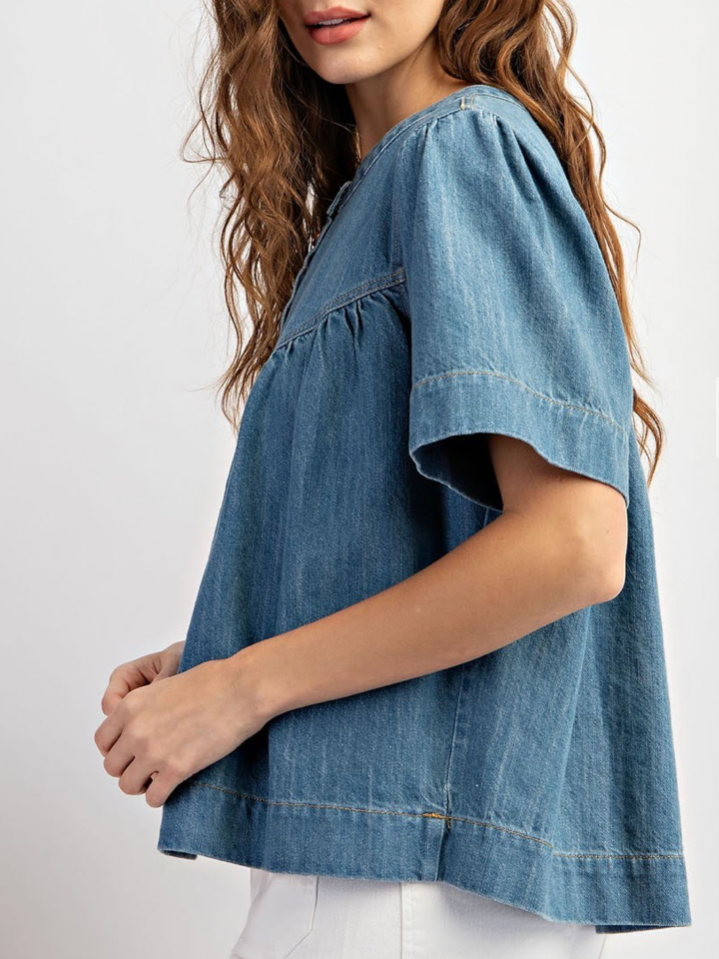 Ladies Summer Cotton Denim Washed Loose Buckle All Matching Jeans Denim Short Sleeve T shirt