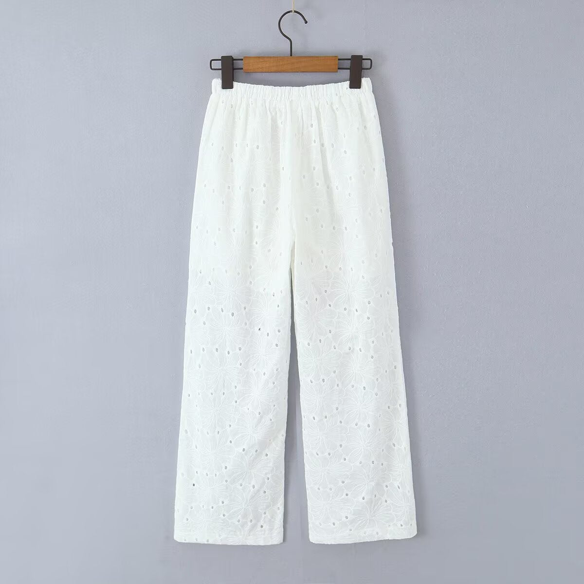 Embroidered High Waist Slimming All Matching Lace up Straight Leg Pants Wide Leg Straight Pants Straight Leg Pants Hollow Out Cutout out Trousers