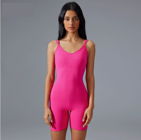 Sling Yoga Bodysuit Sexy V neck with Chest Pad Beauty Back Workout Shorts One-Piece Women