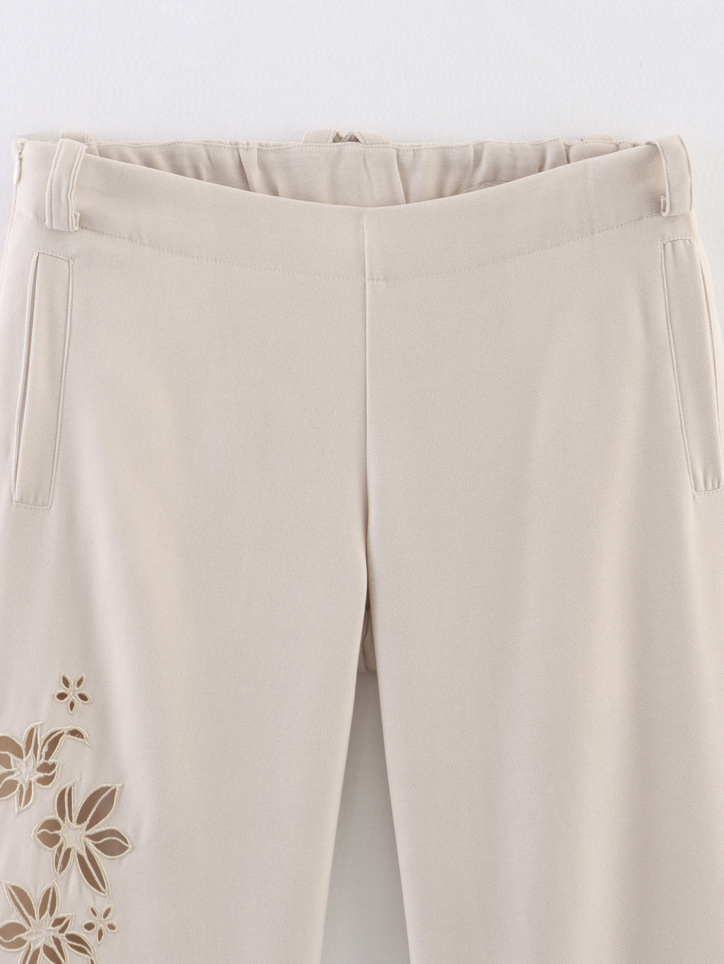 Plant Floral Hollow Out Cutout Laser Positioning Embroidery Low Waist Bell Bottom Pants