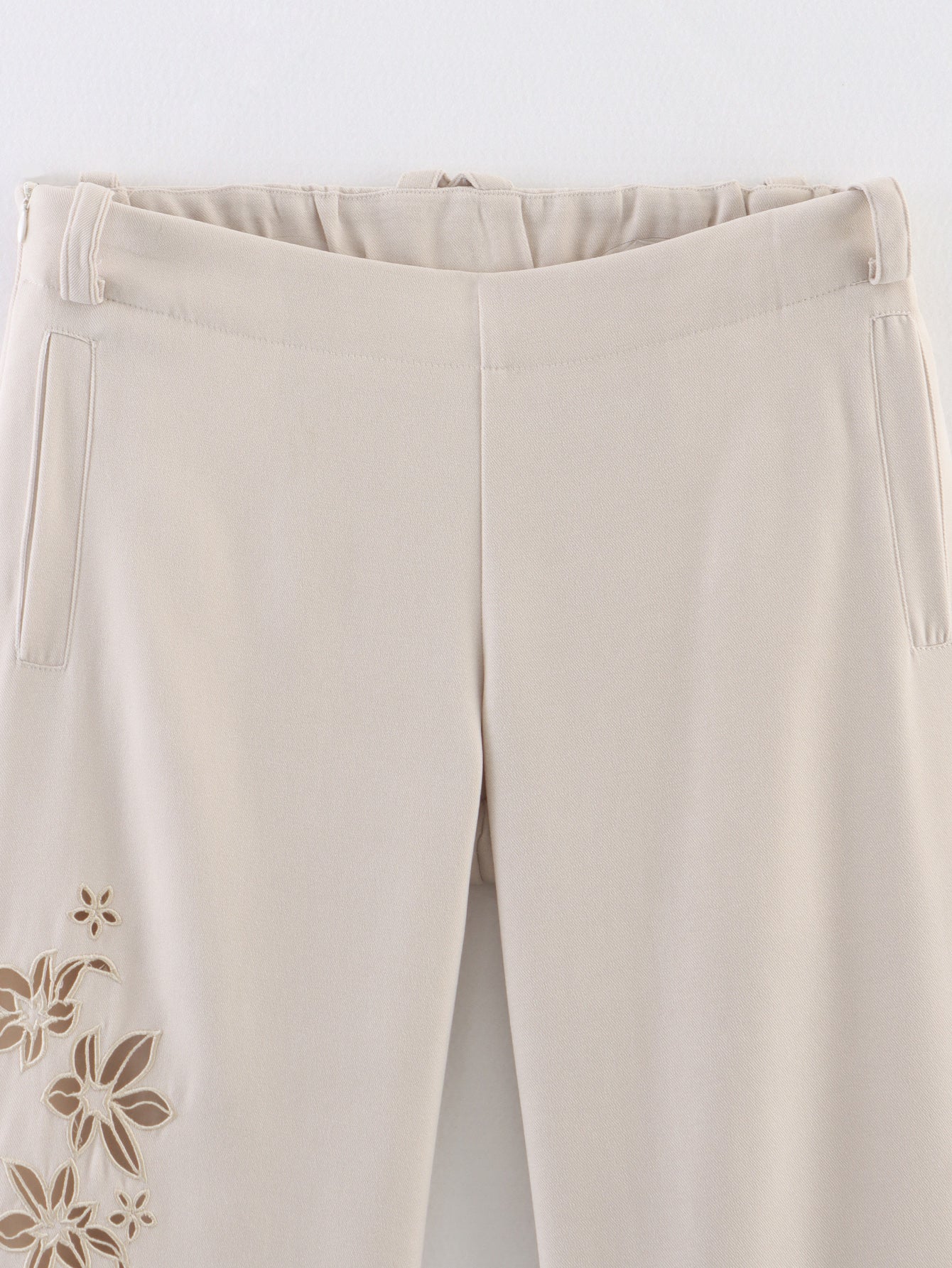 Plant Floral Hollow Out Cutout Laser Positioning Embroidery Low Waist Bell Bottom Pants