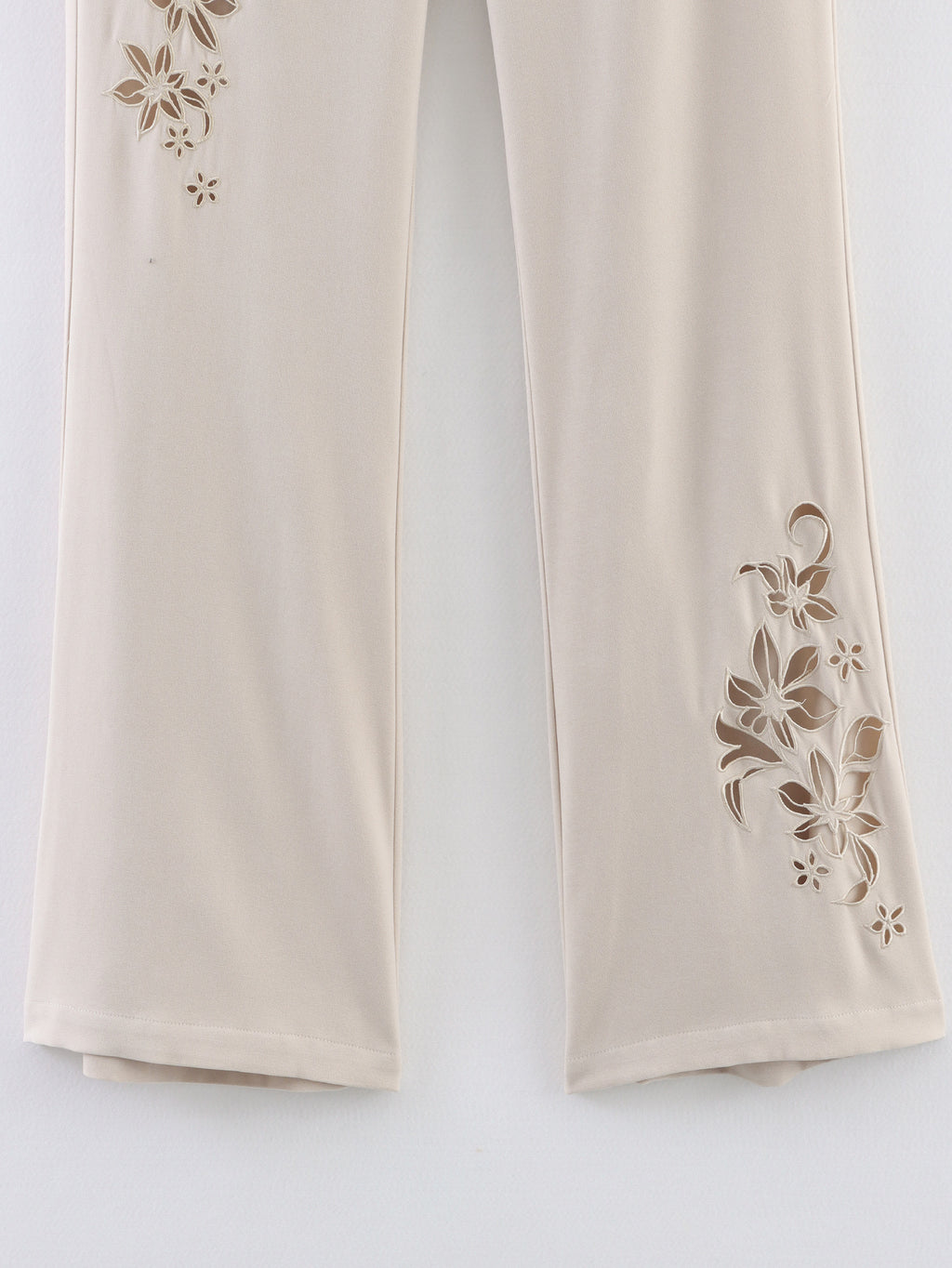 Plant Floral Hollow Out Cutout Laser Positioning Embroidery Low Waist Bell Bottom Pants