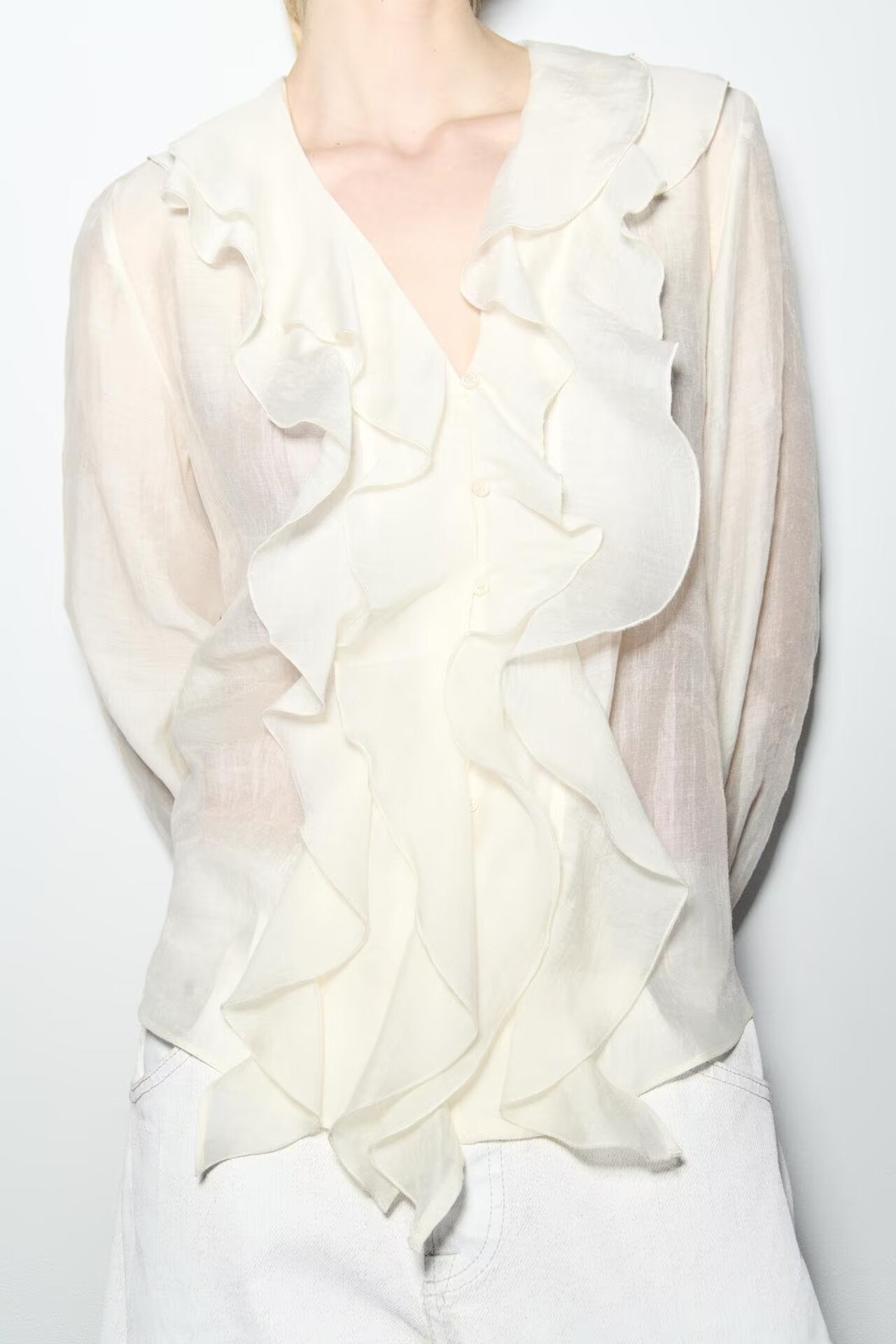 Women Laminated Decoration Long Sleeve Shirt