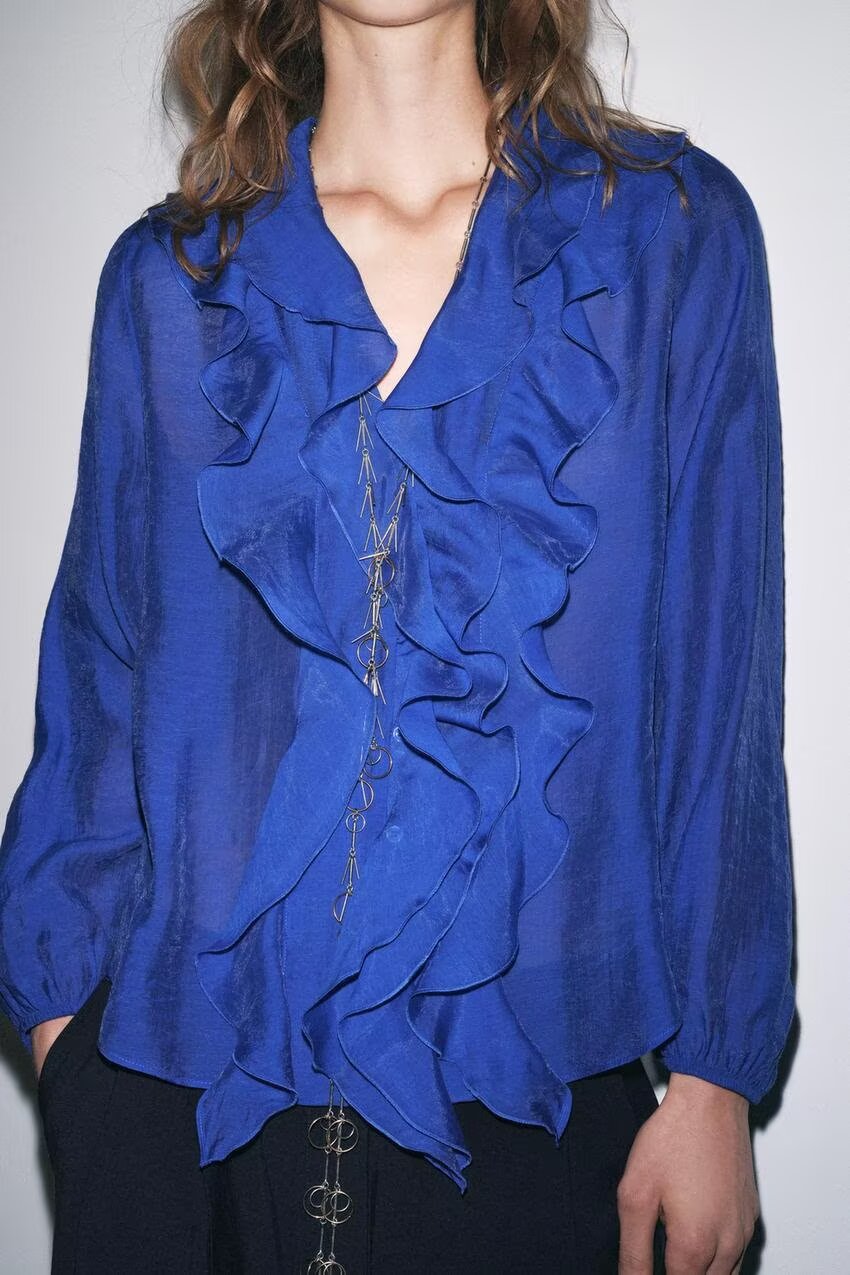 Women Laminated Decoration Long Sleeve Shirt