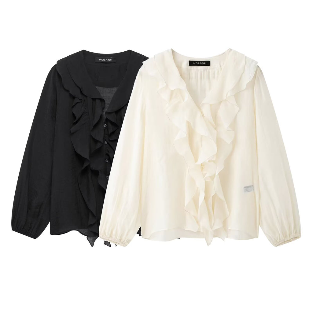 Women Laminated Decoration Long Sleeve Shirt