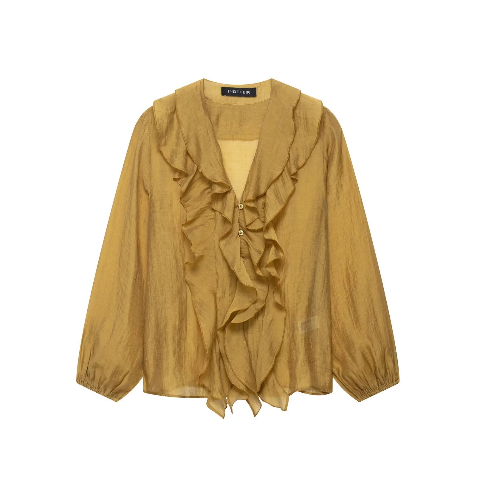 Women Laminated Decoration Long Sleeve Shirt