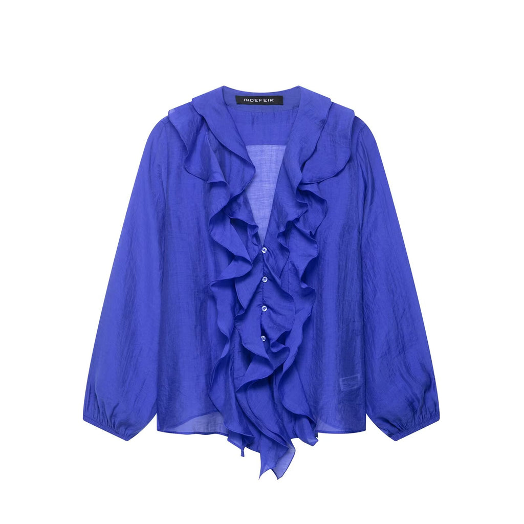 Women Laminated Decoration Long Sleeve Shirt