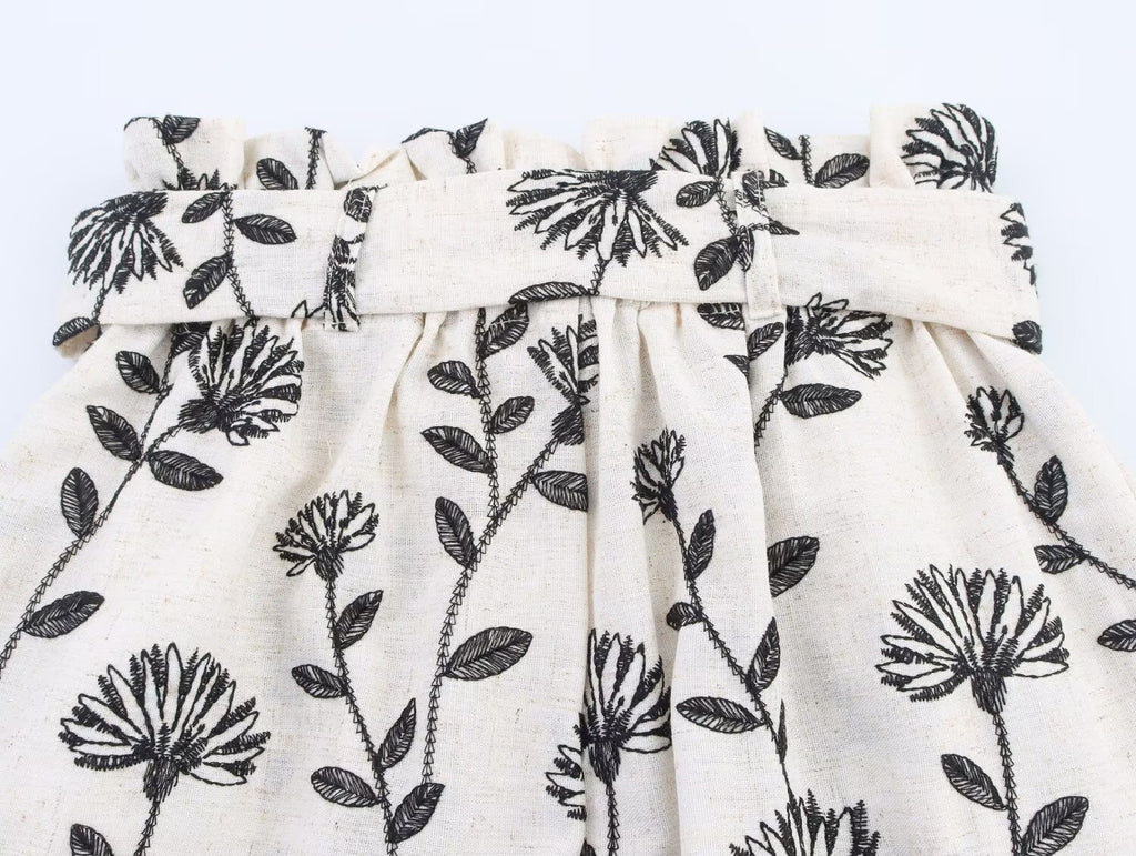 Women Clothing Summer Elegant High Waist Embroidered Paper Bag Casual Shorts