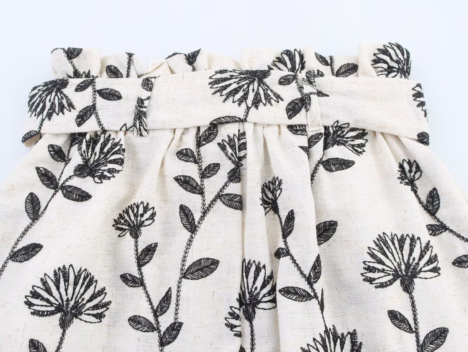 Women Clothing Summer Elegant High Waist Embroidered Paper Bag Casual Shorts