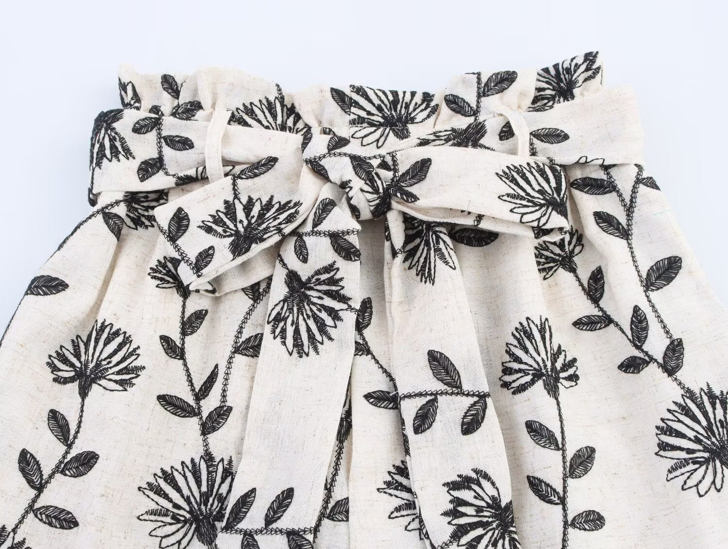 Women Clothing Summer Elegant High Waist Embroidered Paper Bag Casual Shorts