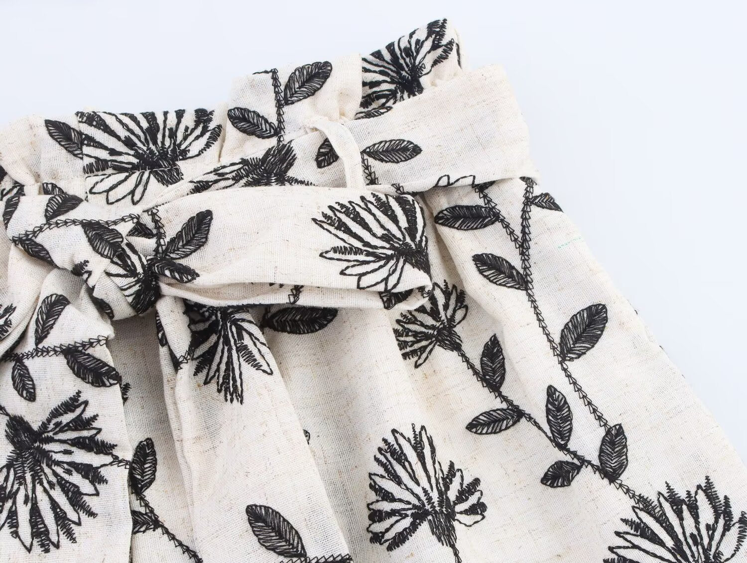 Women Clothing Summer Elegant High Waist Embroidered Paper Bag Casual Shorts