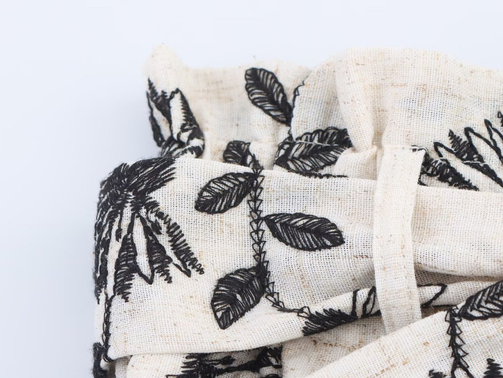 Women Clothing Summer Elegant High Waist Embroidered Paper Bag Casual Shorts