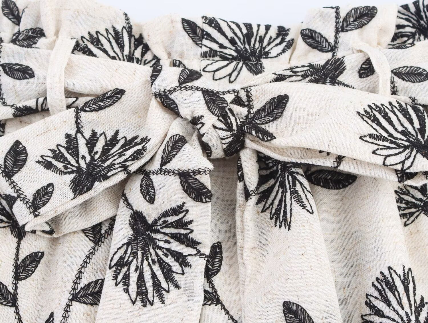 Women Clothing Summer Elegant High Waist Embroidered Paper Bag Casual Shorts