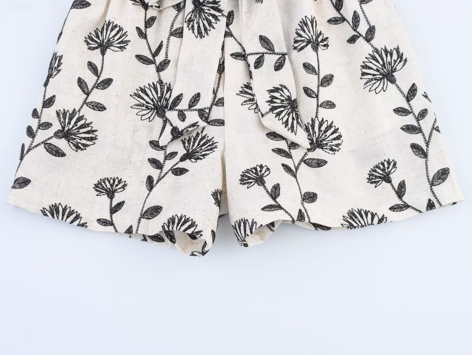 Women Clothing Summer Elegant High Waist Embroidered Paper Bag Casual Shorts