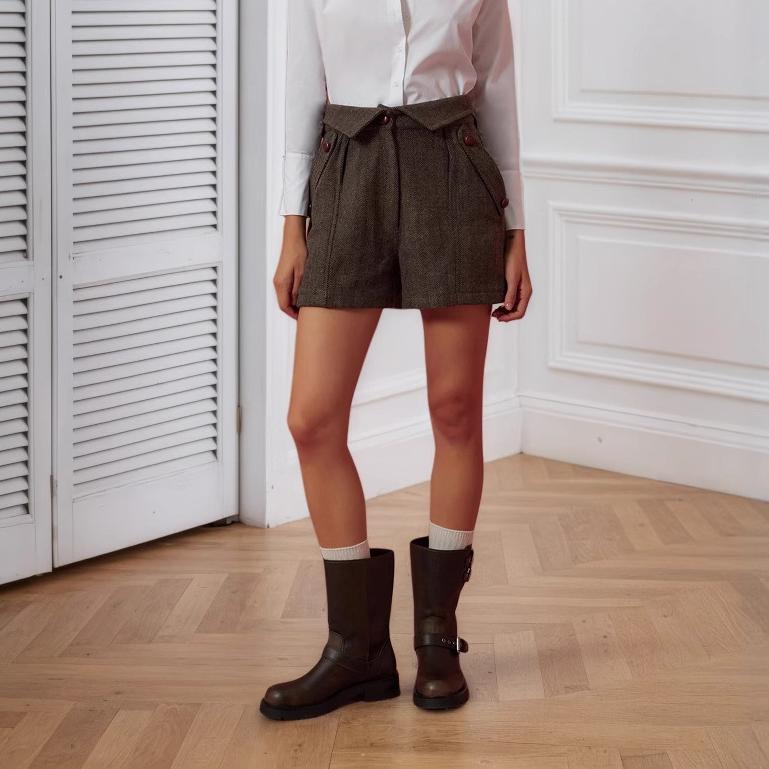 Autumn Winter Woolen Shorts Matching Women Slimming Casual Shorts Outer Wear
