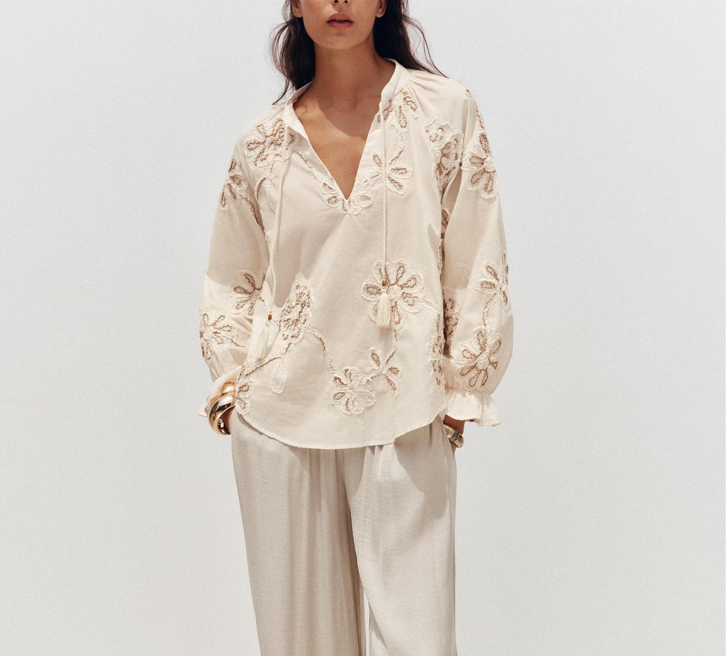 Women Clothing Spring Sweet Floral Embroidered Mini Shirt