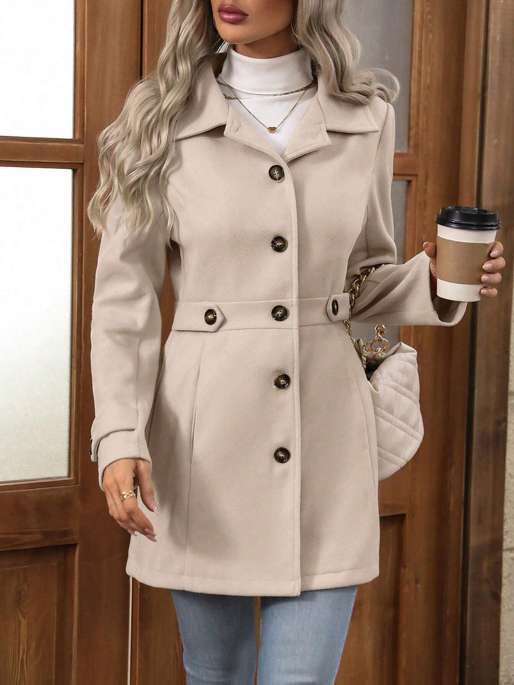 Autumn Winter Collared Women Woolen Slim Fit Coat