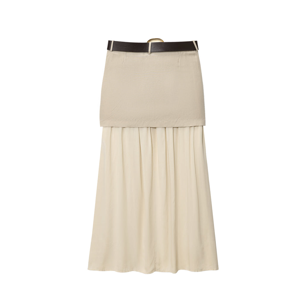 Women Clothing Summer Belt Stitching Midi Skirt