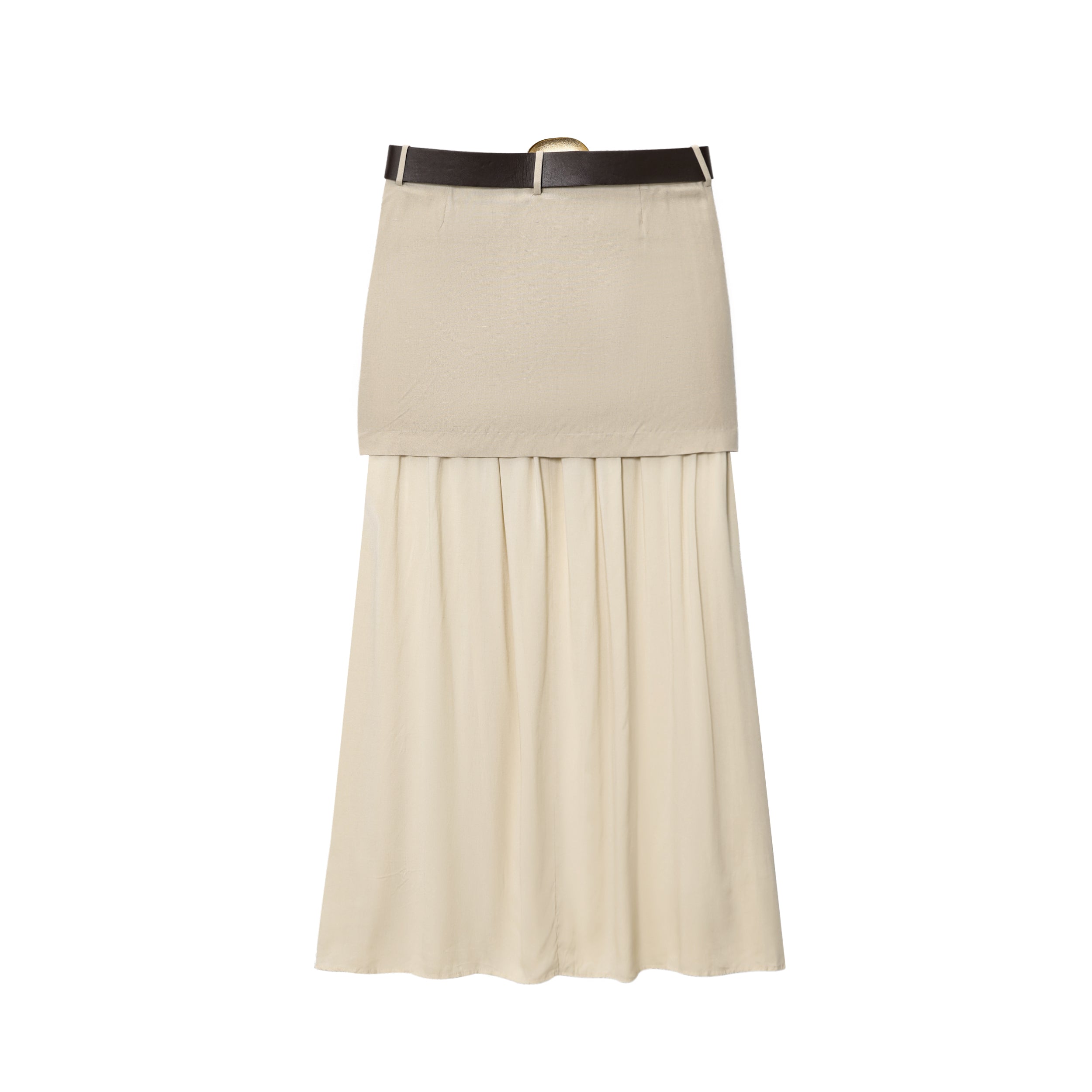 Women Clothing Summer Belt Stitching Midi Skirt