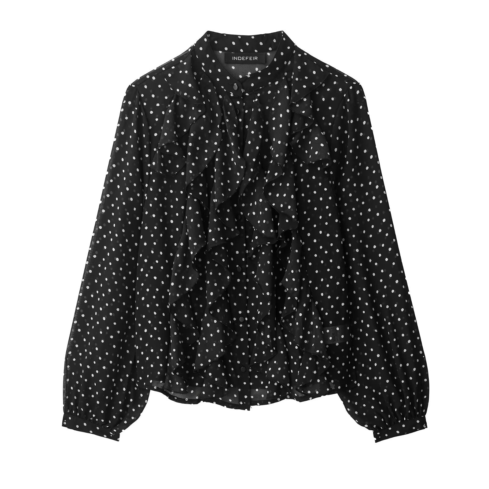 Women Clothing Fashionable Temperamental All Match Laminated Decoration Polka Dot Shirt