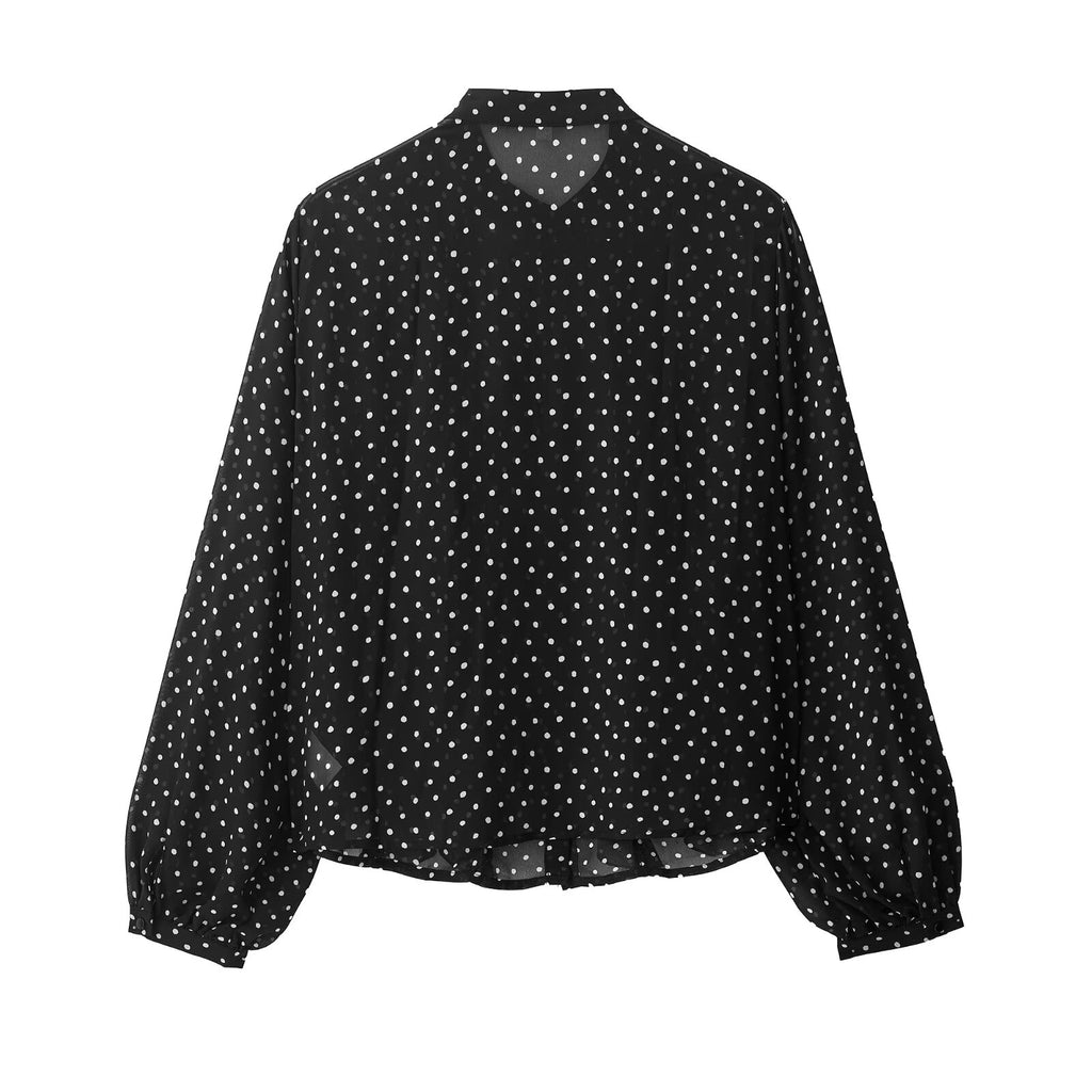 Women Clothing Fashionable Temperamental All Match Laminated Decoration Polka Dot Shirt