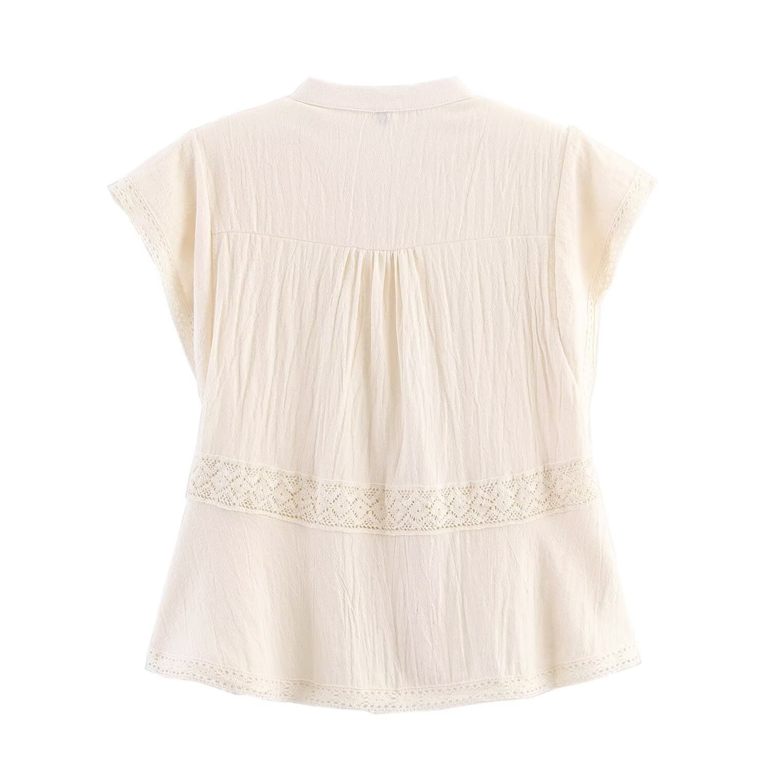 Women Clothing Autumn Holiday Gentle Straight Lace Crocheted round Neck Top